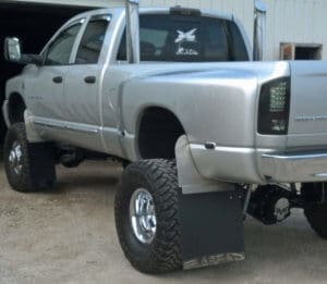 Mud flaps on 2006 Dodge Dually with lift