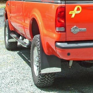 drill-less Mud Flaps on 2004 Ford F-250 Harley Davidson Edition 14" wide standard length drill-less application