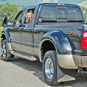 Mud Flaps on 2011 Ford F-450, drill-less installation for full coverage