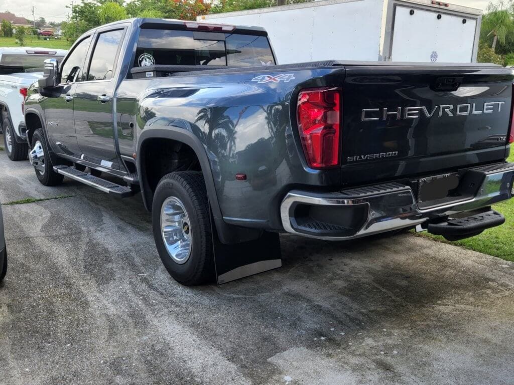 DuraFlap Mud Flaps on a 2020 Chevy Dually 4x4